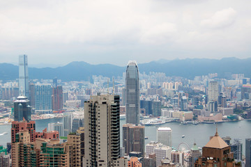 View of Hong Kong city from the Victoria Peak. China.