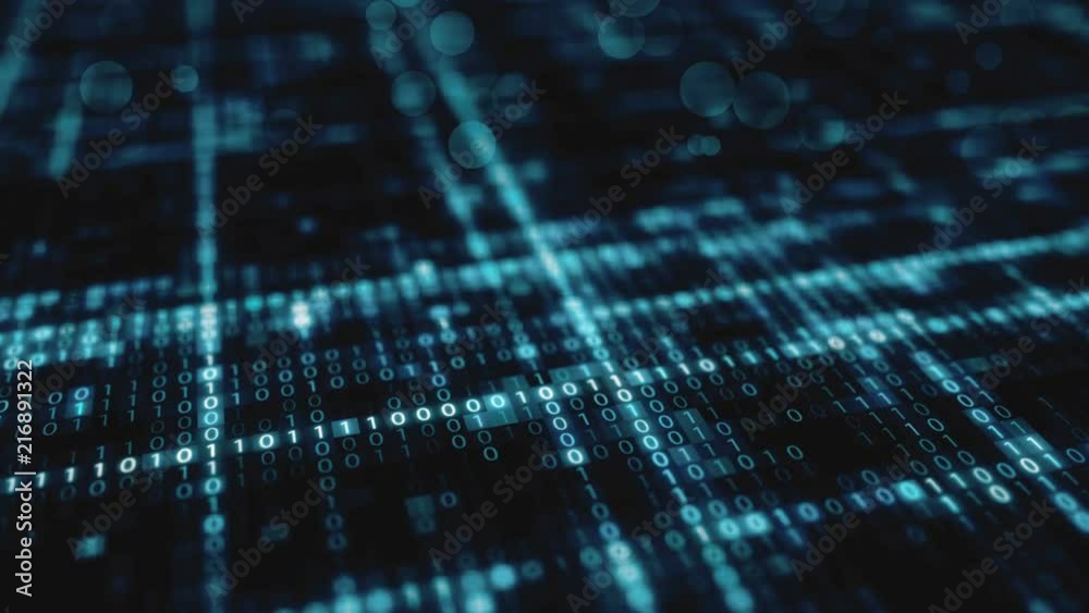 Poster abstract blue futuristic background of information technology binary digital data code seamless loop