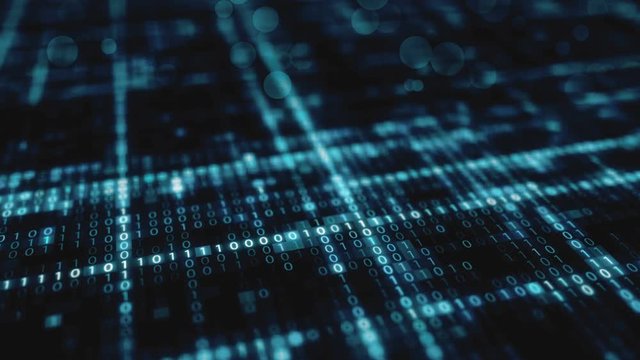 Abstract blue futuristic background of information technology binary digital data code seamless loop animation