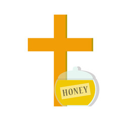 Fototapeta premium Christian cross and sweet honey, Orthodox holiday,vector image, flat design