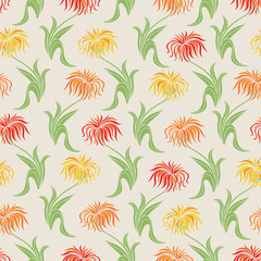 Beige Floral Seamless Pattern with Aster Flowers