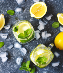 Mason jar glass of lemonade with mint