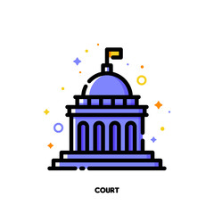 Icon of court building for law and justice concept. Flat filled outline style. Pixel perfect 64x64. Editable stroke