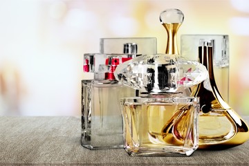 Aromatic Perfume bottles on desk