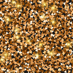 Glitter seamless texture. Adorable red gold particles. Endless pattern made of sparkling triangles. 