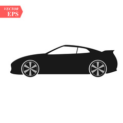 Obraz na płótnie Canvas simple floating sports car icon viewed from the side colored in flat black with detailed rims