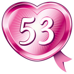 Pink shiny heart and number 53.