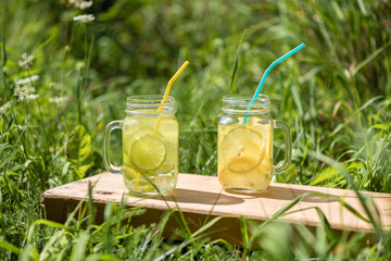 Refreshing lemonade with lemon and lime. Lifestyle
