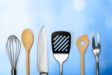 Kitchen metal and wooden utensil