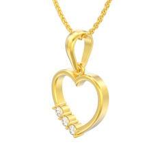 3D illustration isolated yellow gold diamond heart necklace on chain