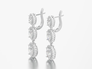 Fototapeta premium 3D illustration jewelry white gold or silver diamond earrings with hinged lock