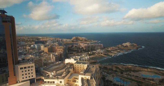 Aerial shot by a business tower in Malta Europe
