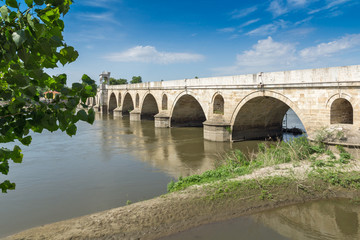 Medieval Bridge from period of Ottoman Empire over Meric River in city of Edirne,  East Thrace, Turkey