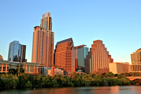 Austin Downtown Skyline At Sunset