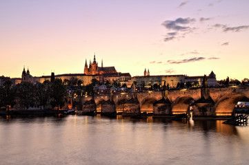 Prague Castle with Charles Bridge at Dusk