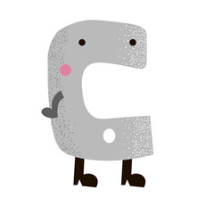 Kid font. Childish alphabet. Cute hand drawn letter for kids,children, nursery and school books. Letter C