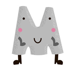 Kid font. Childish alphabet. Cute hand drawn letter for kids,children, nursery and school books. Letter M