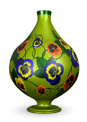 Ceramic modern vase with a floral pattern of pansies.