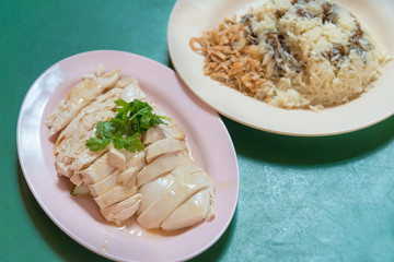 The steamed chicken with rice Singapore style popular delicious food in Singapore