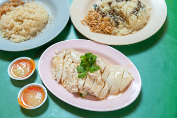 The steamed chicken with rice Singapore style popular delicious food in Singapore