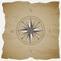 Fototapeta na wymiar Vector illustration with a vintage compass or wind rose on grunge background. With basic directions North, East, South and West.