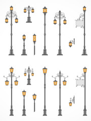 Vector set of street lights. Collection in flat style. Сolorful.