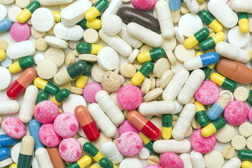 Pile of Pills, Tables and Capsules Background