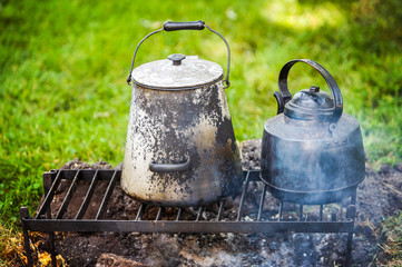 Camp tea pot and coffee pot at a Civil War reenactment