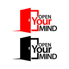Open Your Mind with door icon. Flat vector illustration on white background