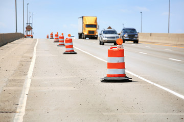 Orange barrels along the highway during construction