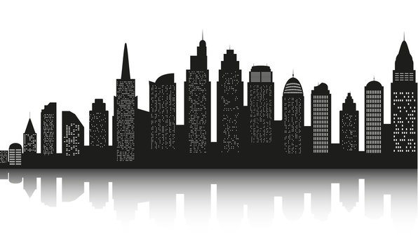 Modern landscape. City skyscrapers building office horizon  on white background. Can be used for green city, recreation zone. Vector Illustration.