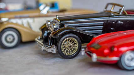 collection of old car model. replica of vintage car. collectible toys