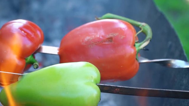 cooking pepper on fire