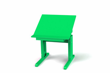 Children's small wooden table. School desk with adjustable height on a white background. Isolated.
