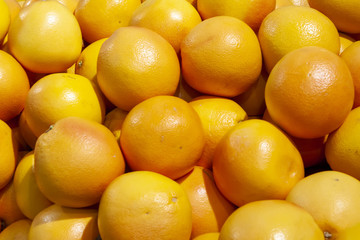 Fresh Mandarins spread out evenly in the shop window.