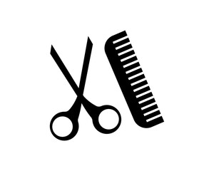 black silhouette barber tool scissor comb barber image vector icon logo