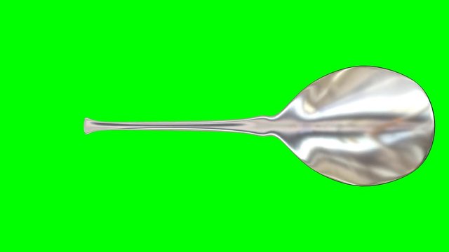 Animated rotating around z axis simple shining silver spoon against green background. Full 360 degree spin, loop able and isolated.