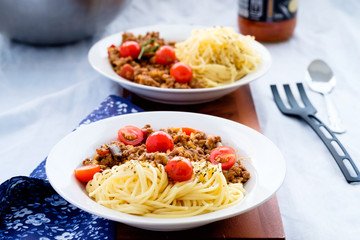 Beef Pasta on white background