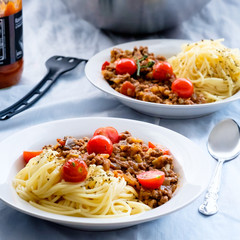 Beef Pasta on white background