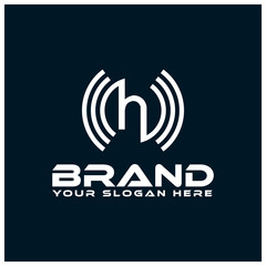 Letter H with signal on blue background.  Flat design. 