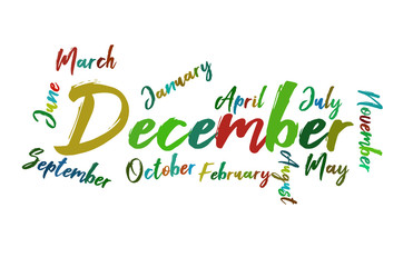December Colorful Lettering Name of Month Calendae