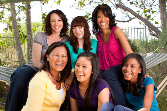 Diverse group of mothers and daughters.