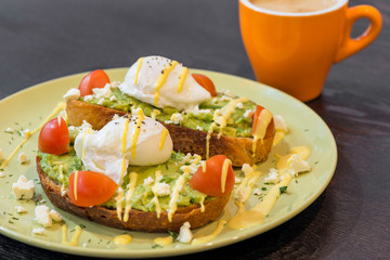 An array or breakfast foods and drinks 