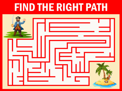 Maze game find a pirates way to treasure 