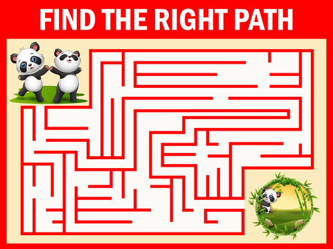 Maze game find a panda's way to bamboo garden 