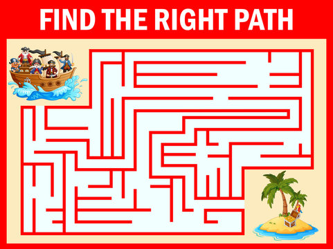 Maze game find a pirates group way to treasure island 