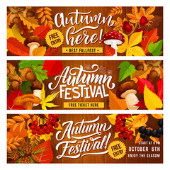 Naklejka premium Autumn harvest festival invitation banner design