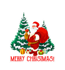 Fototapeta na wymiar Christmas holiday icon of Santa Claus with gift