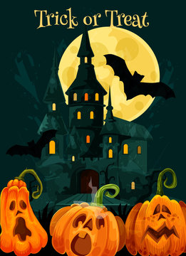 Halloween trick treat pumpkin vector greeting card