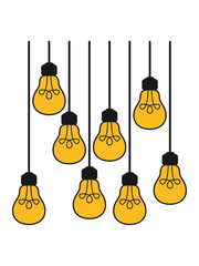 Naklejka premium viele muster decke oben kabel hängen glühbirne licht strom idee schlau überlegen lösung hell lampe leuchten birne clipart comic cartoon